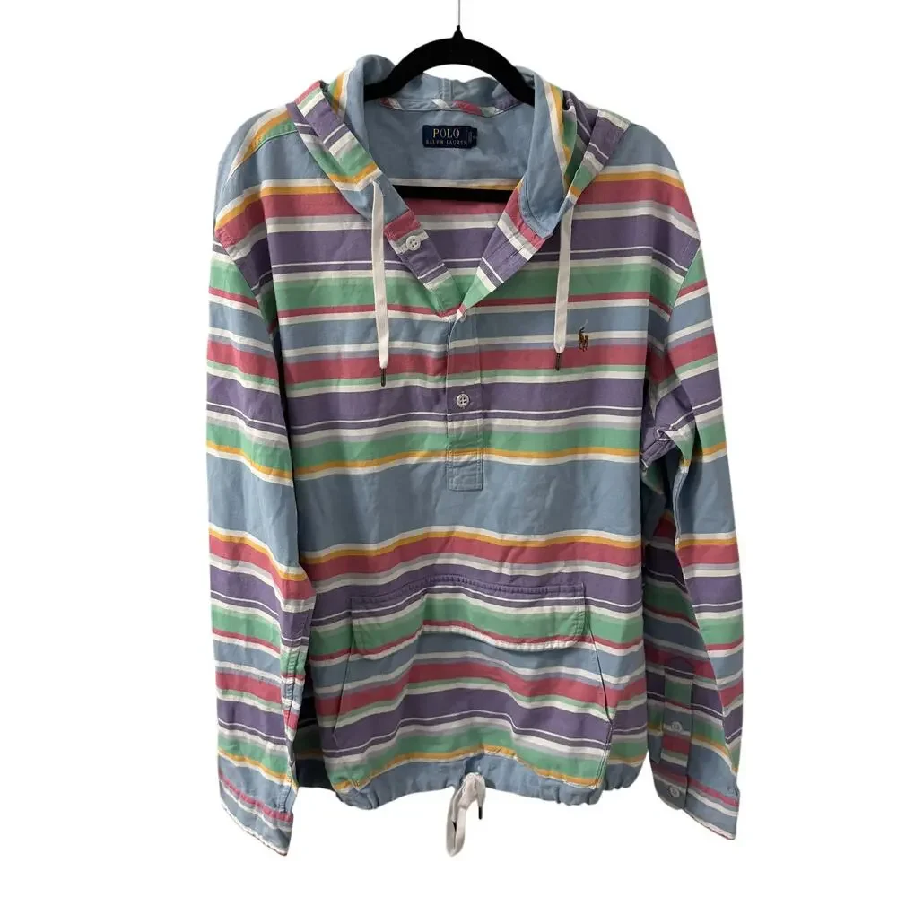 POLO RALPH LAUREN MEN'S STRIPED COLOR BLOCK BEACH HOODIE SIZE XXL